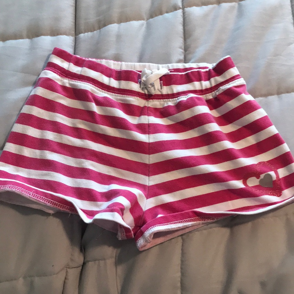 Pink and white striped pajama shorts